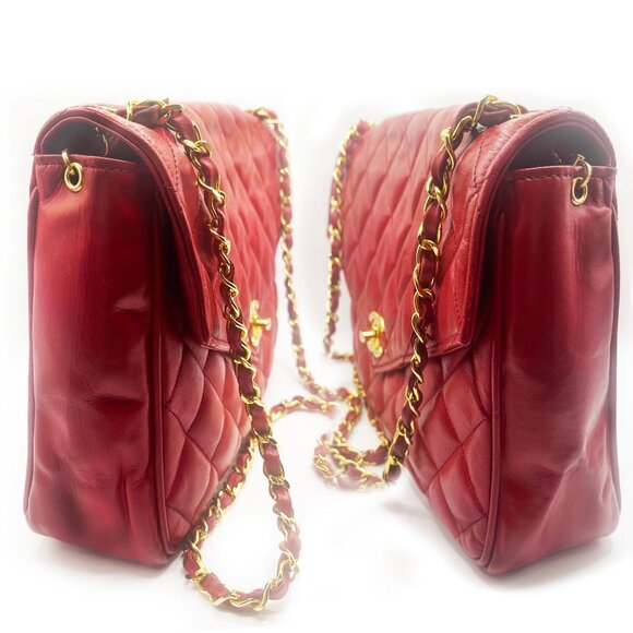 RARE CHANEL CC 24K Vintage Jumbo Envelope Flap Bag Lambskin Timeless Red Purse - Picture 5 of 16